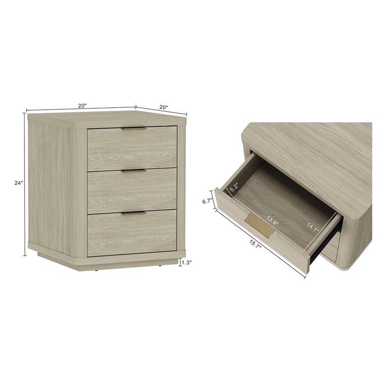 Evelyn Modern Nightstand with 6 Full Extension Drawers in Natural - Set of 2