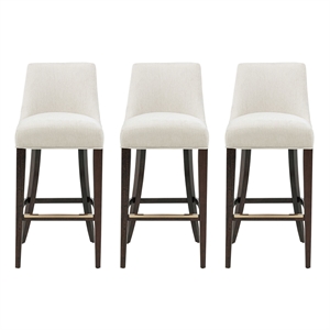 Beever Cream Chenille Barstool with Rubberwood Legs - Set of 3