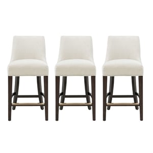 Beever Cream Chenille Counter Stool  with Rubberwood Legs - Set of 3