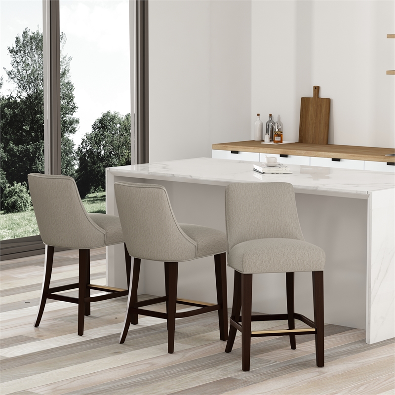 Beever Taupe Chenille Counter Stool  with Rubberwood Legs - Set of 3