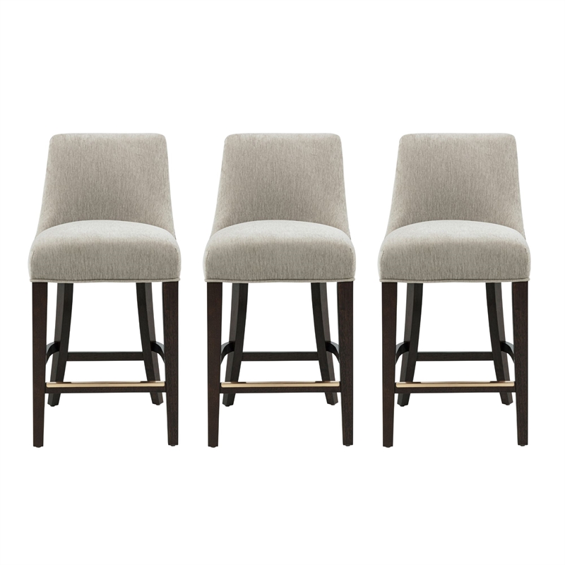 Beever Taupe Chenille Counter Stool  with Rubberwood Legs - Set of 3
