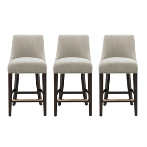 Beever Taupe Chenille Counter Stool  with Rubberwood Legs - Set of 3