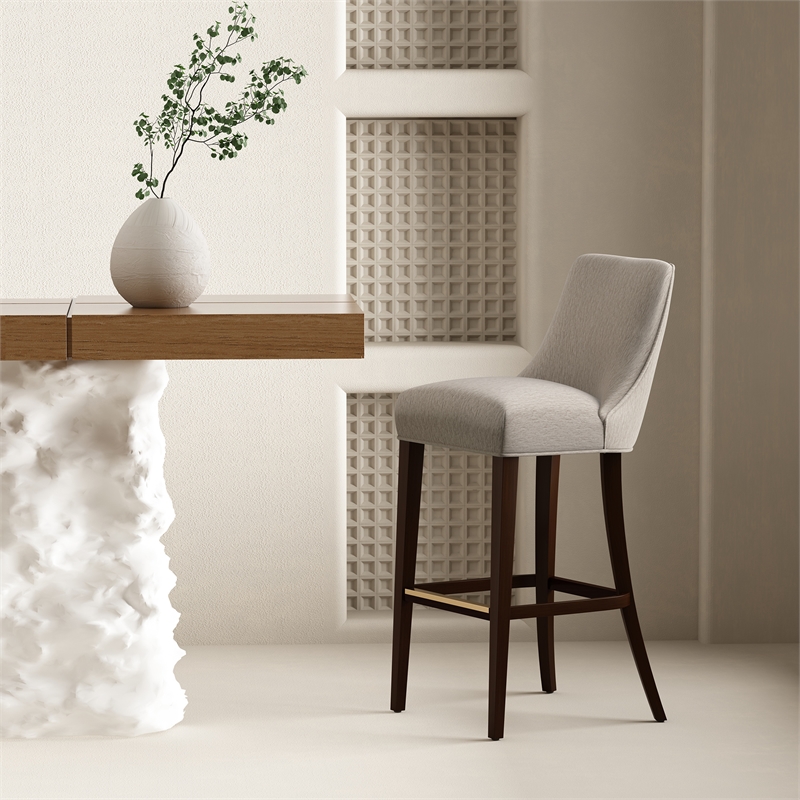 Beever Taupe Chenille Barstool with Rubberwood Legs