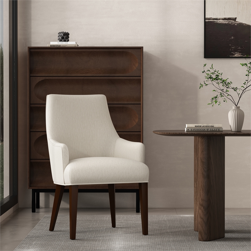 Beever Cream Chenille Dining Armchair with Rubberwood Legs