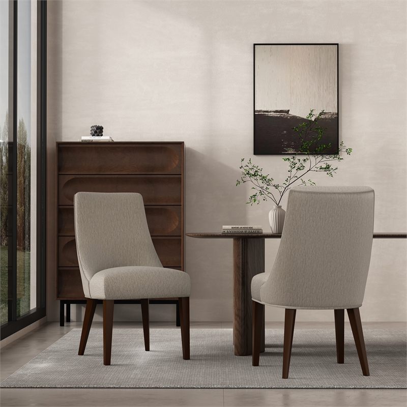 Beever Taupe Chenille Dining Chair with Rubberwood Legs - Set of 2