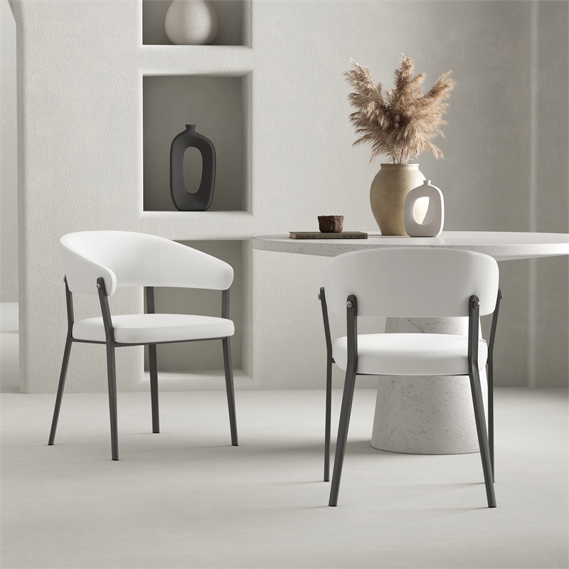 Belle White Textured Leatherette Dining Chair with Metal Legs - Set of 2