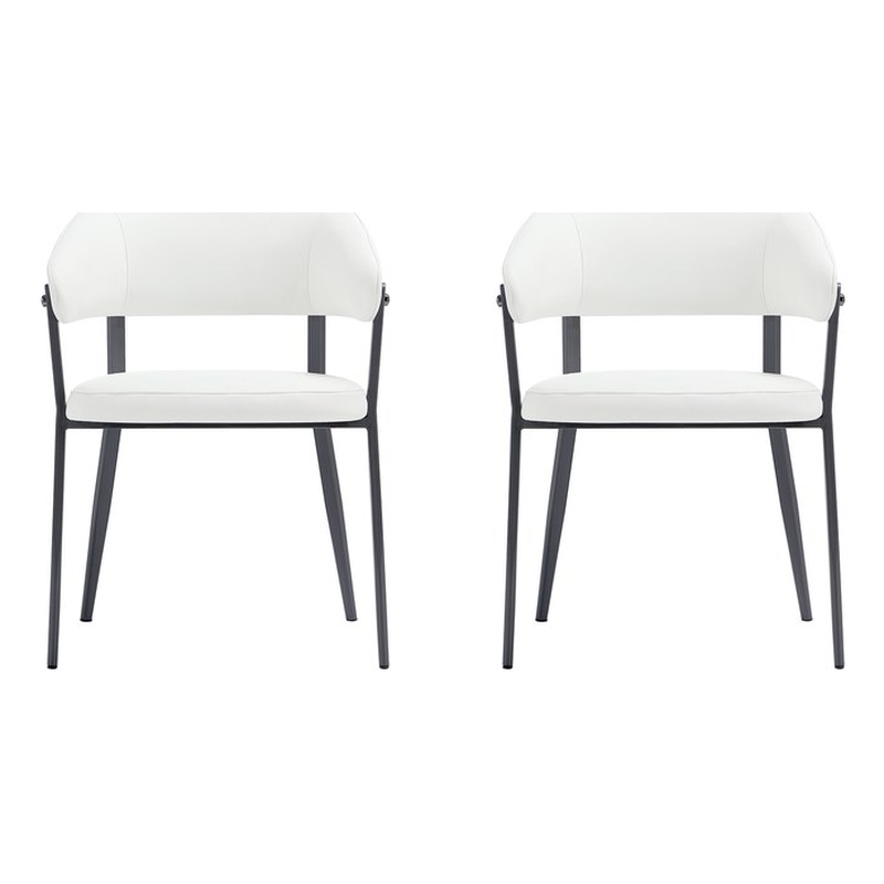 Belle White Textured Leatherette Dining Chair with Metal Legs - Set of 2