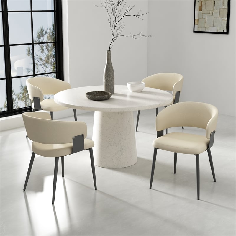 Luce Sand Textured Leatherette Dining Chair with Metal Legs - Set of 4