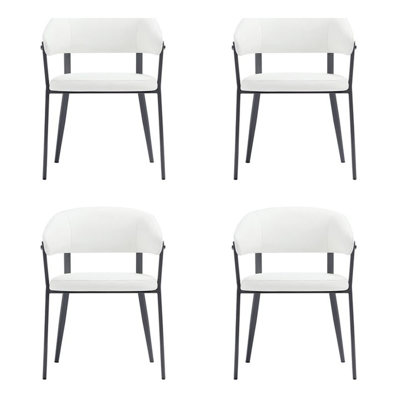 Belle White Textured Leatherette Dining Chair with Metal Legs - Set of 4