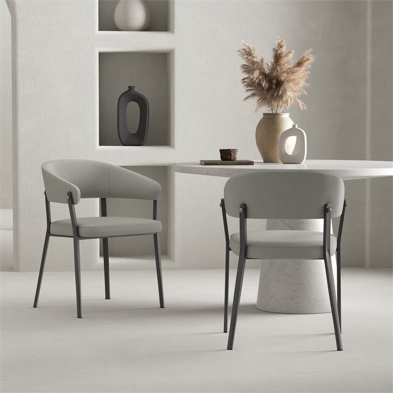Belle Stone Grey Textured Leatherette Dining Chair with Metal Legs - Set of 2
