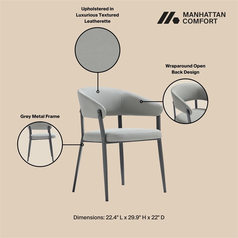 Belle Stone Grey Textured Leatherette Dining Chair with Metal Legs - Set of 2