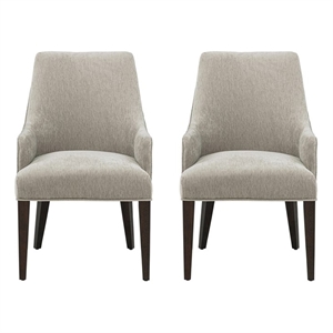 Beever Taupe Chenille Dining Armchair with Rubberwood Legs - Set of 2