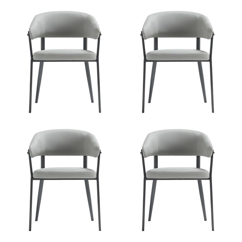 Belle Stone Grey Textured Leatherette Dining Chair with Metal Legs - Set of 4
