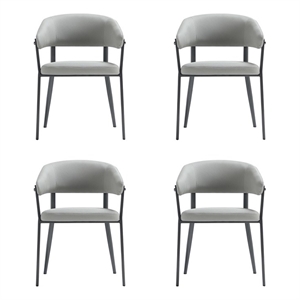 Belle Stone Grey Textured Leatherette Dining Chair with Metal Legs - Set of 4