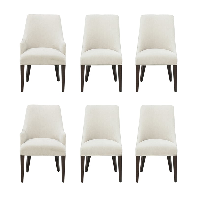 6-Piece Beever Cream Chenille Dining Chair and Arm Chair with Rubberwood Legs