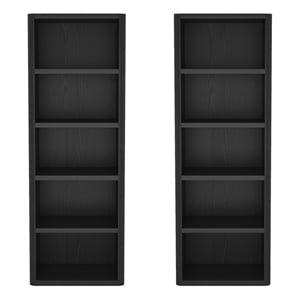 Rivington Modern Open Bookcase in Black (5-Shelf) - Set of 2