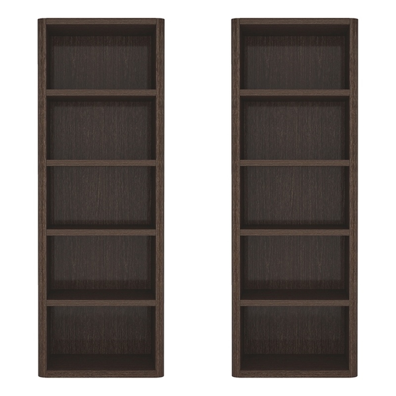 Rivington Modern Open Bookcase in Dark Walnut (5-Shelf) - Set of 2