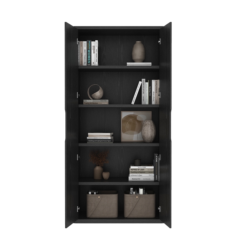 Rivington Modern Bookcase Cabinet in Black (5-Shelf) - Set of 2