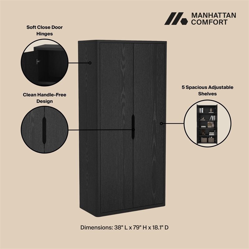 Rivington Modern Bookcase Cabinet in Black (5-Shelf) - Set of 2