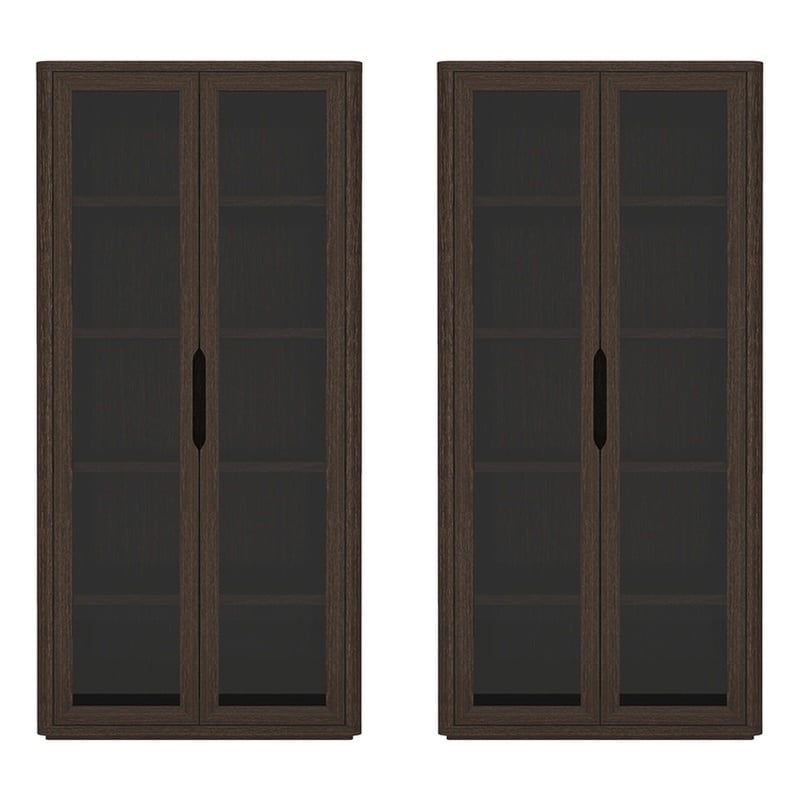 Rivington Modern Bookcase Cabinet in Walnut (5-Shelf) - Set of 2