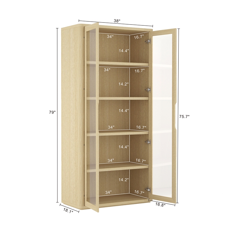 Rivington Modern Bookcase Cabinet in Natural Oak (5-Shelf) - Set of 2