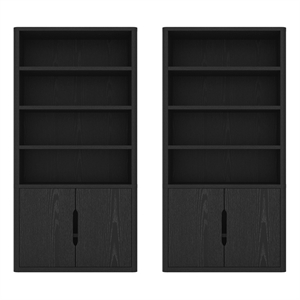 Rivington Modern Bookcase Cabinet in Black (4-Shelf) - Set of 2