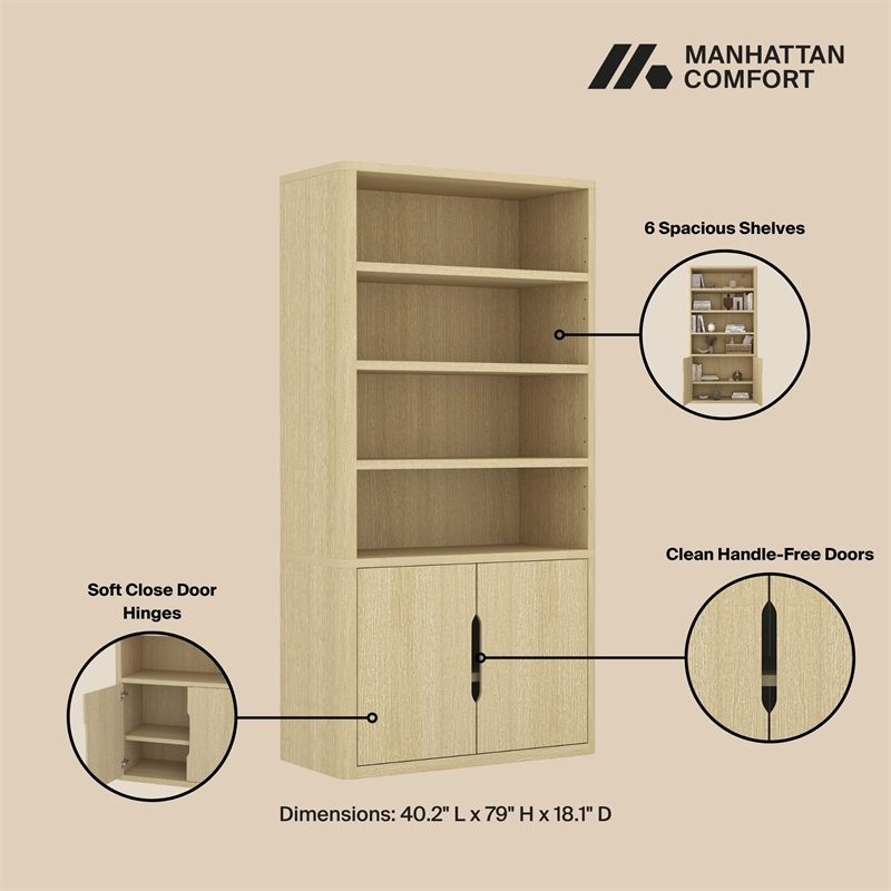 Rivington Modern Bookcase Cabinet in Natural Oak (4-Shelf) - Set of 2