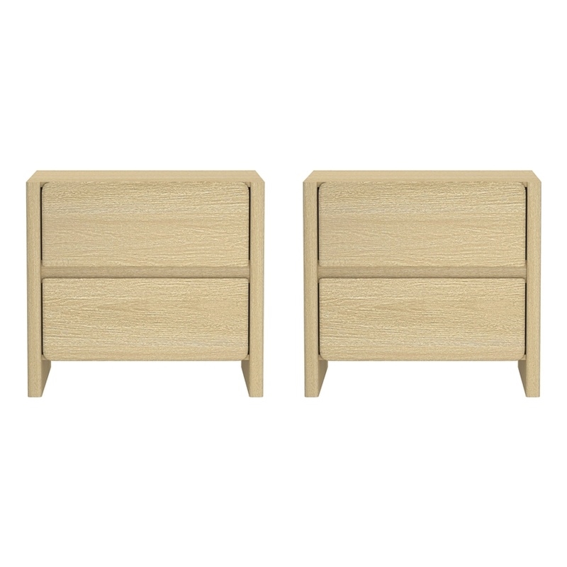 Linda Modern Nightstand in Natural Oak (2-Drawer) - Set of 2