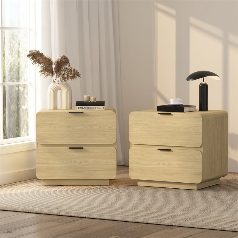 Chrystie Contemporary Modern Nightstand in Natural (2-Drawer) - Set of 2