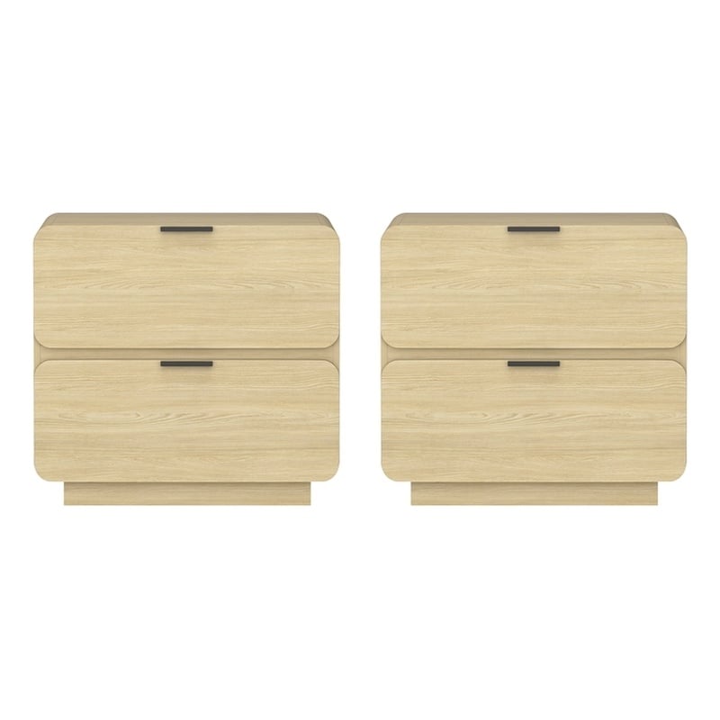 Chrystie Contemporary Modern Nightstand in Natural (2-Drawer) - Set of 2