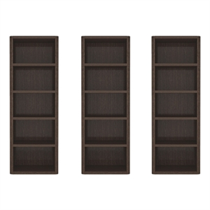 Rivington Modern Open Bookcase in Dark Walnut (5-Shelf) - Set of 3