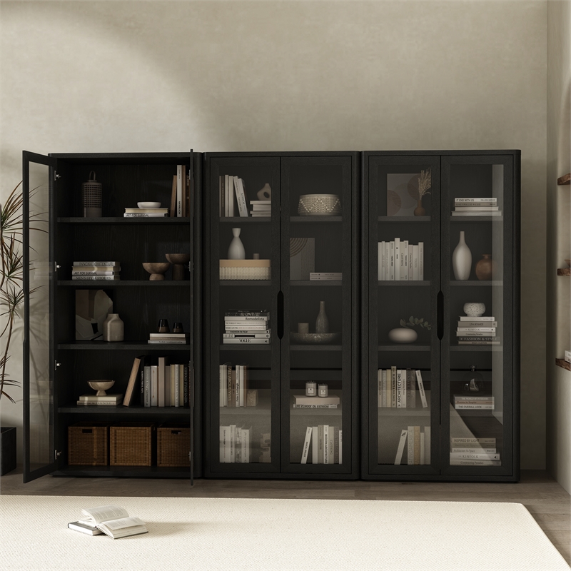Rivington Modern Bookcase Cabinet in Black (5-Shelf) - Set of 3