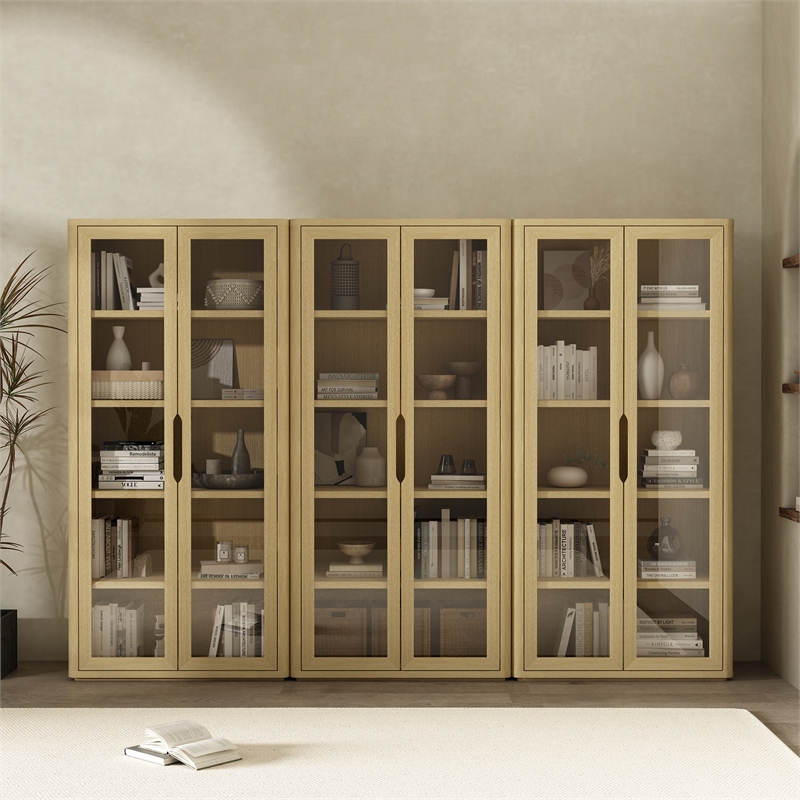 Rivington Modern Bookcase Cabinet in Natural Oak (5-Shelf) - Set of 3