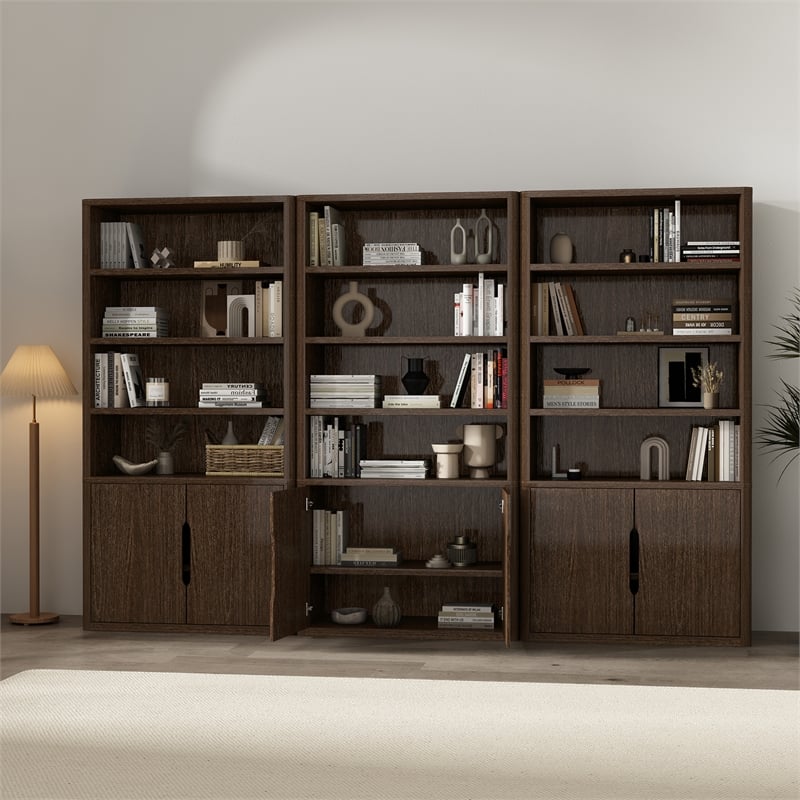 Rivington Modern Bookcase Cabinet in Walnut (4-Shelf) - Set of 3