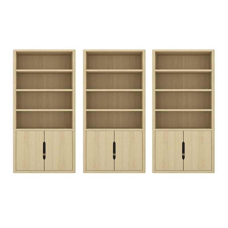 Rivington Modern Bookcase Cabinet in Natural Oak (4-Shelf) - Set of 3