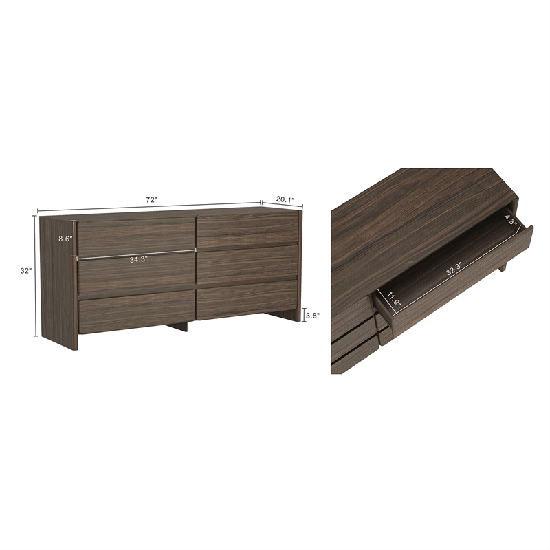 Linda Modern 2-Piece Double Wide Dresser and Nightstand in Walnut Brown