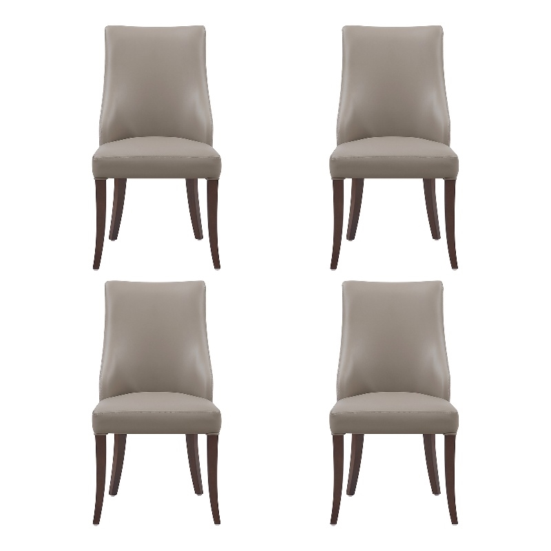 Connie Modern Wood Vegan Leather and Velvet Dining Chair in Taupe - Set of 4