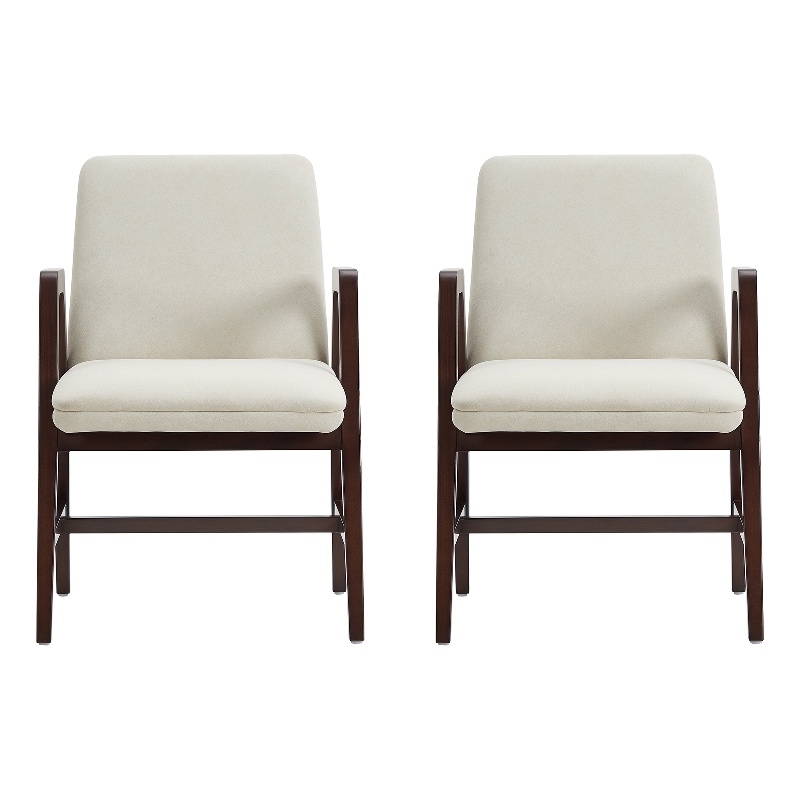 Stella Modern Wood Velvet Armchair in Cream - Set of 2