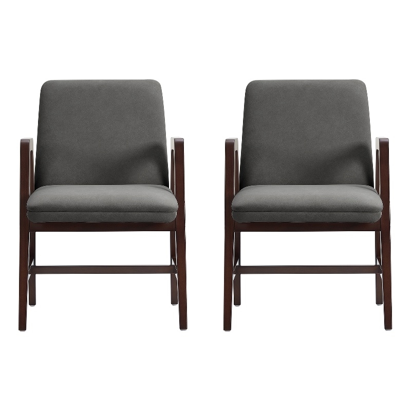 Stella Modern Wood Velvet Armchair in Graphite - Set of 2