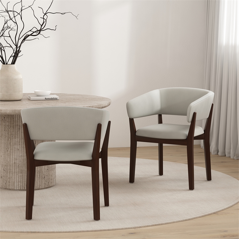 Blake Modern Wood Faux Mohair Armchair in Greige - Set of 2
