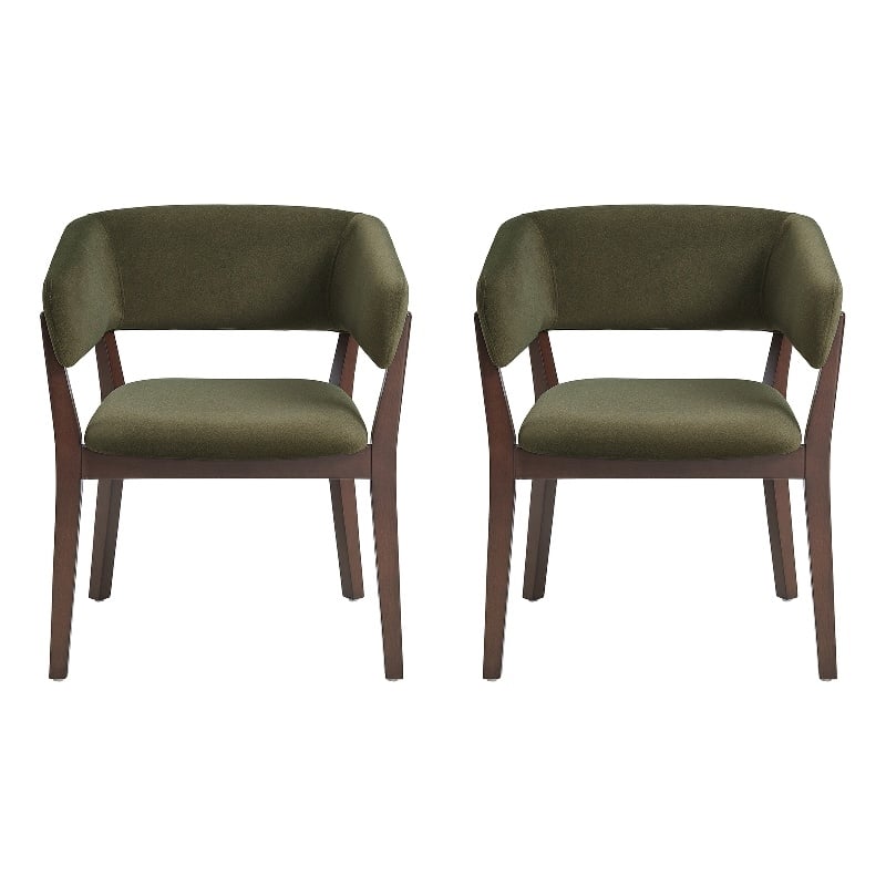 Blake Modern Wood Faux Mohair Armchair in Green - Set of 2