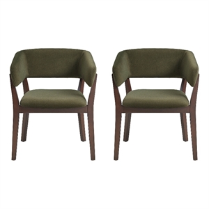 Blake Modern Wood Faux Mohair Armchair in Green - Set of 2