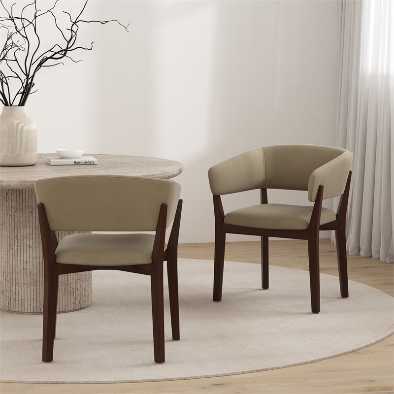 Blake Modern Wood Faux Mohair Armchair in Linen - Set of 2