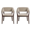 Blake Modern Wood Faux Mohair Armchair in Natural - Set of 2