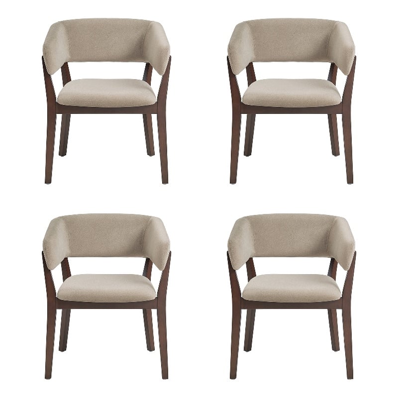 Blake Modern Wood Faux Mohair Armchair in Natural - Set of 4