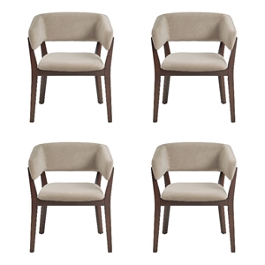 Blake Modern Wood Faux Mohair Armchair in Natural - Set of 4