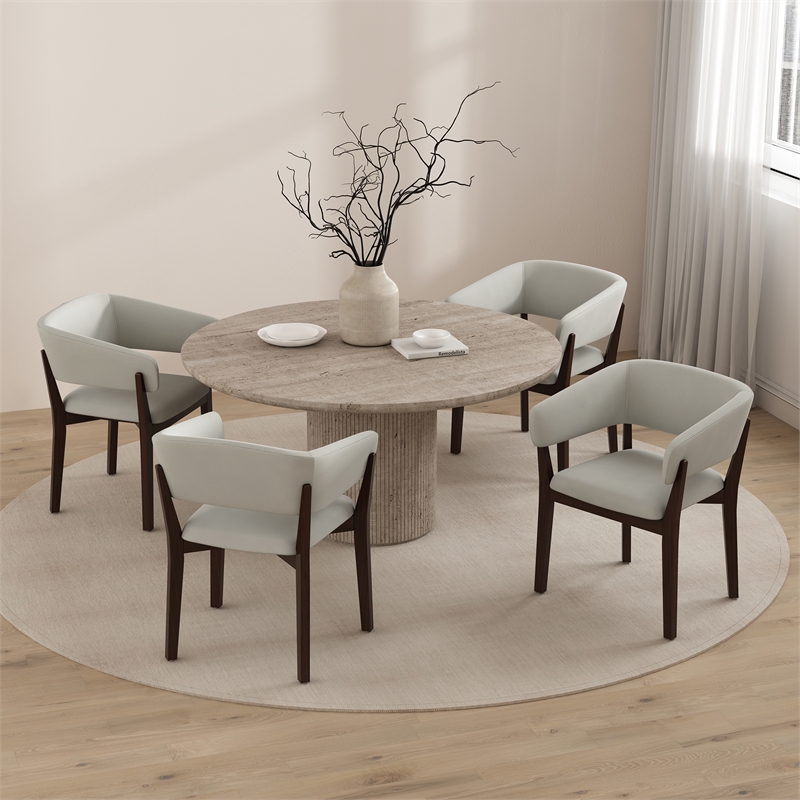 Blake Modern Wood Faux Mohair Armchair in Greige - Set of 4