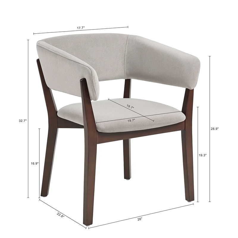 Blake Modern Wood Faux Mohair Armchair in Greige - Set of 4