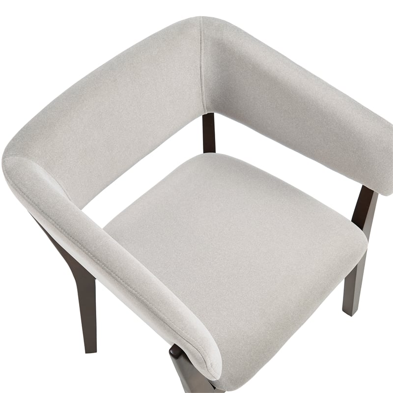 Blake Modern Wood Faux Mohair Armchair in Greige - Set of 4