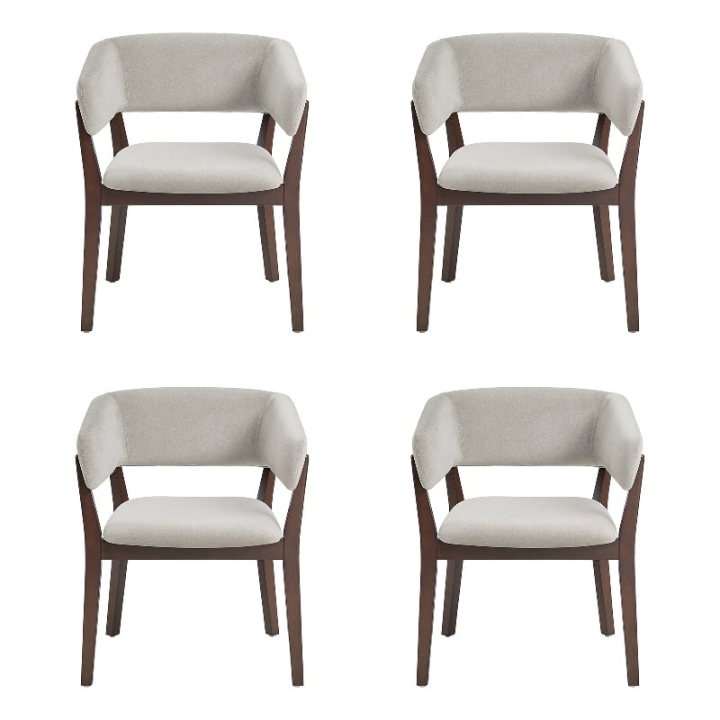 Blake Modern Wood Faux Mohair Armchair in Greige - Set of 4